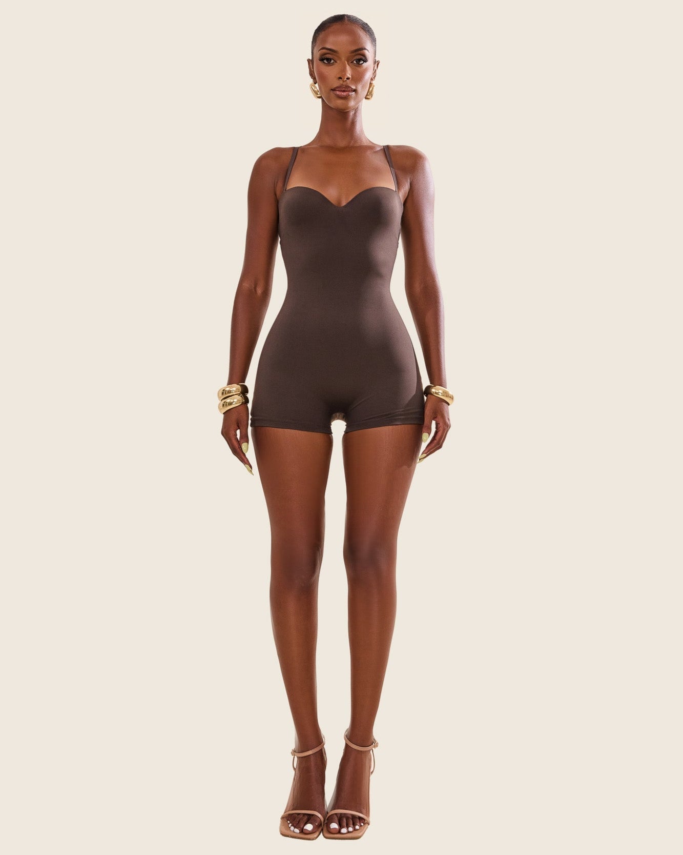 The Sculpt Playsuit in Brown