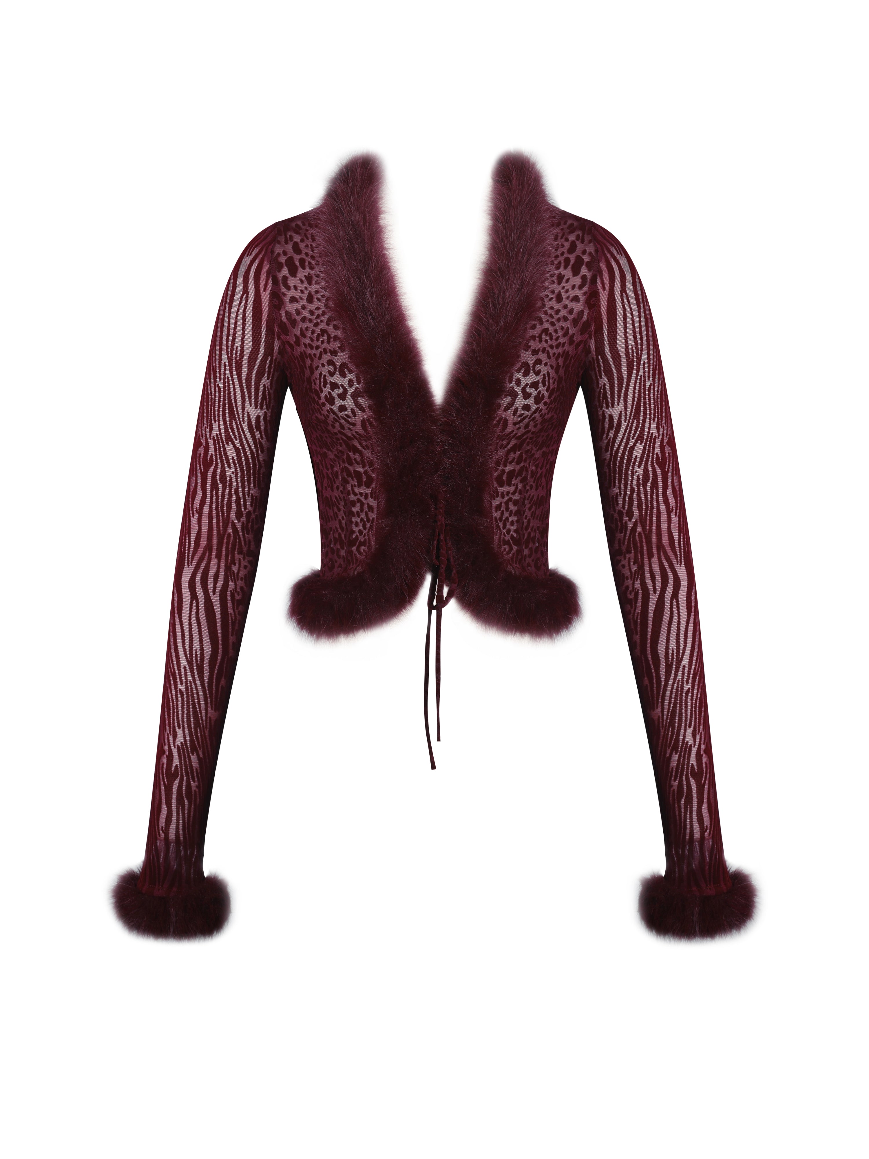 Burgundy Animal Print Velvet Fur Set