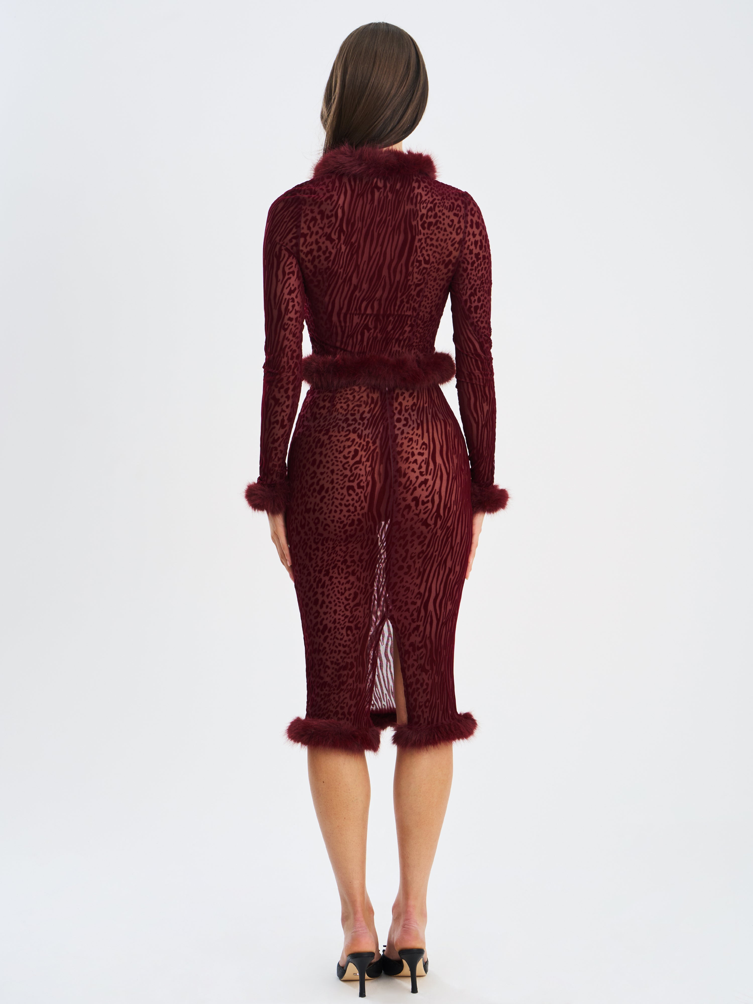 Burgundy Animal Print Velvet Fur Set