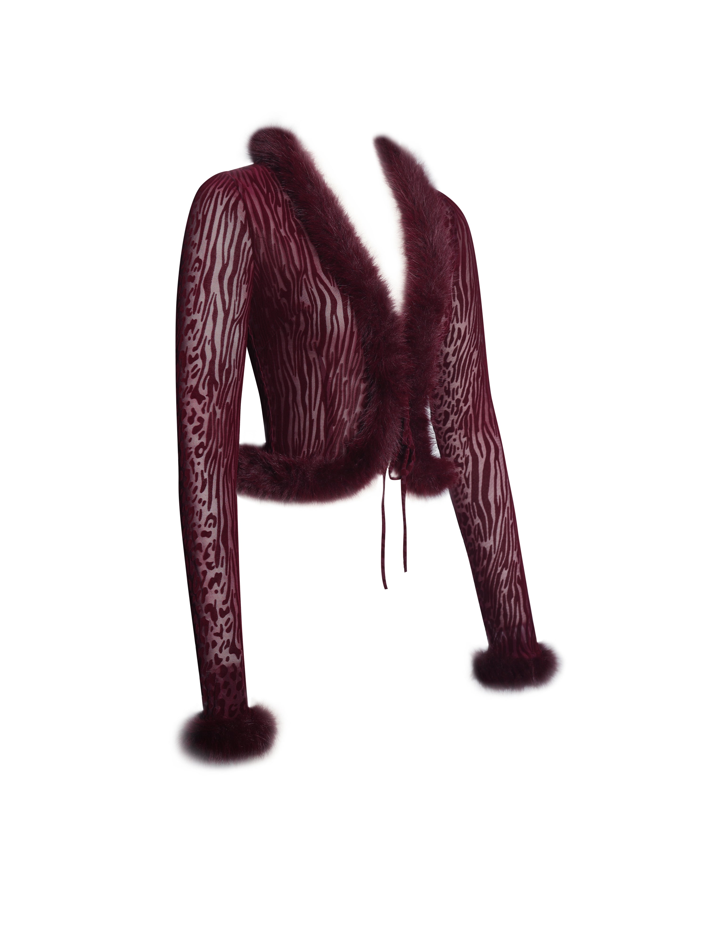 Burgundy Animal Print Velvet Fur Set