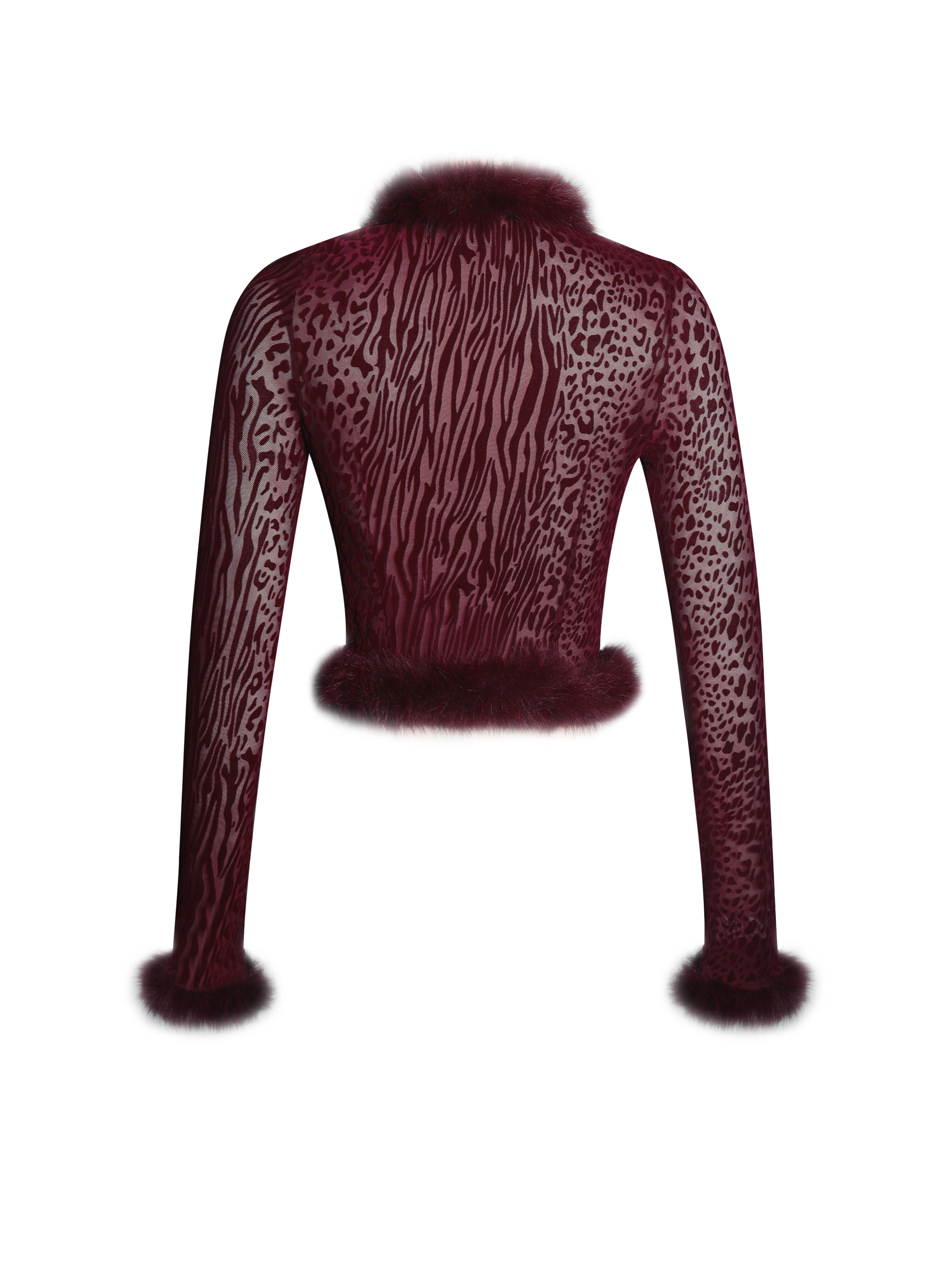 Burgundy Animal Print Velvet Fur Set
