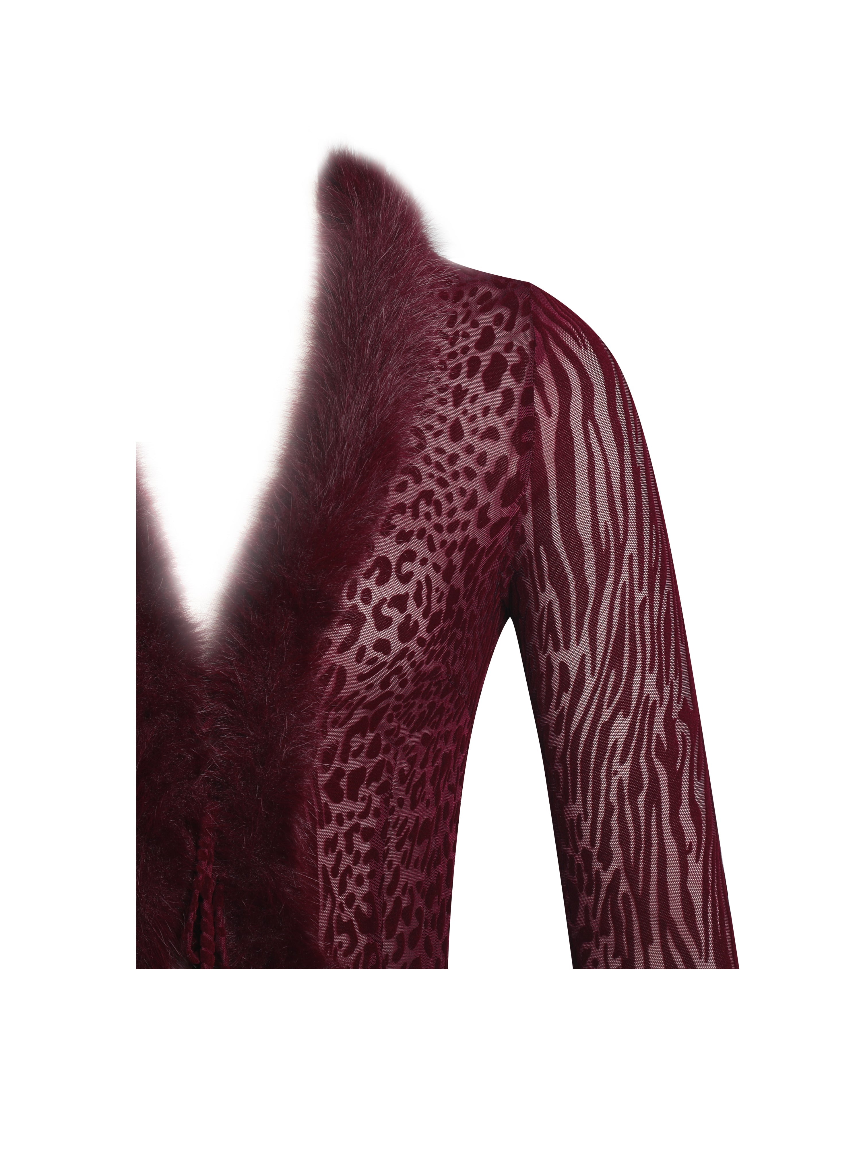 Burgundy Animal Print Velvet Fur Set